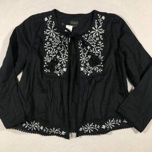 NEW Ann Taylor Factory Womens Small Black Embroidered Tie Front Top Jacket $130